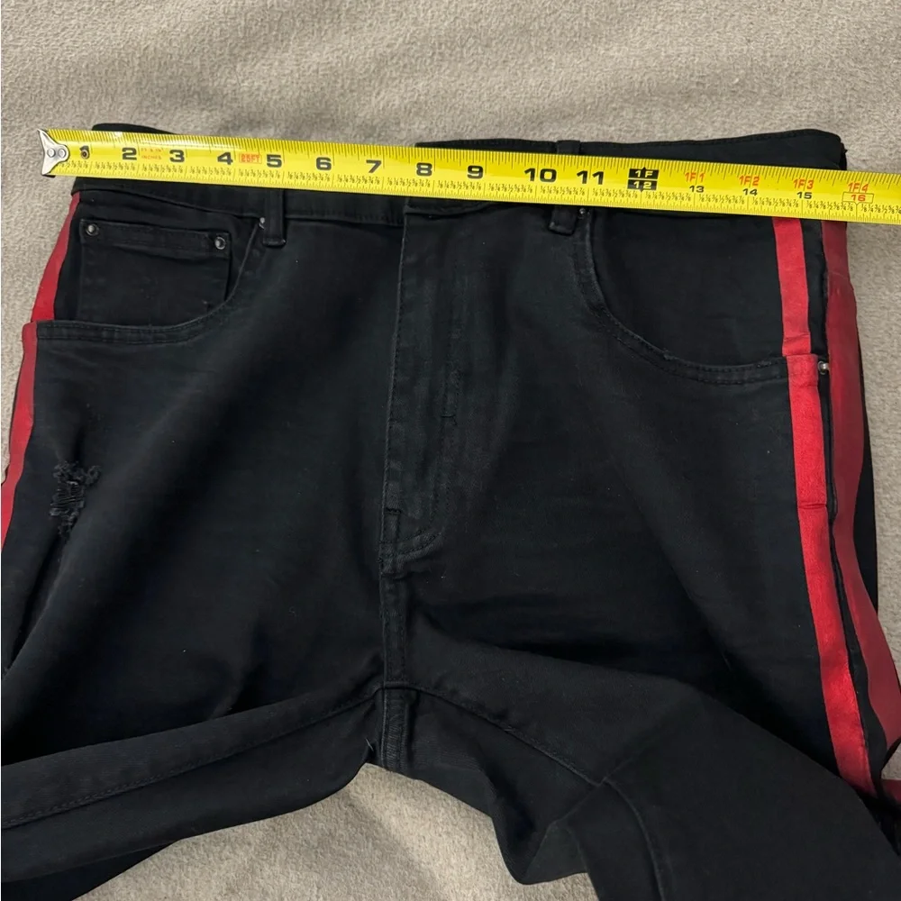 Amiri Jeans 34 Glitter Track Jeans Black With Red Stripe Men's Skinny Distressed - Picture 13 of 14